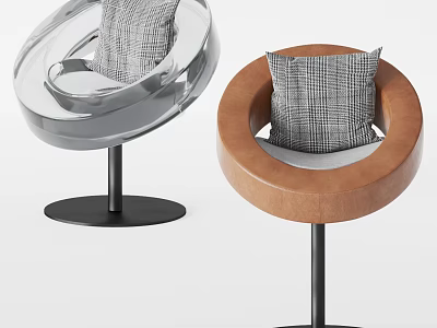 Modern Round Leisure Chairs With Transparent And Brown Leather Design Accent Cushions Black Metal Bases 3d model