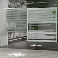 Light Green Slatted Window Blinds In Modern Indoor Space With Potted Plant