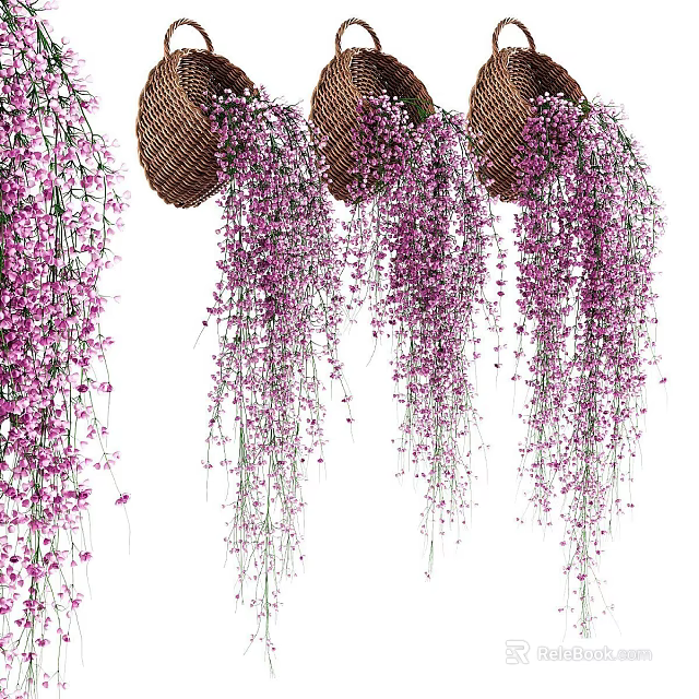 Elegant Hanging Bonsai Potted Plants With Purple Flowers And Trailing Vines 3d model 