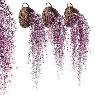 Elegant Hanging Bonsai Potted Plants With Purple Flowers And Trailing Vines 3d model