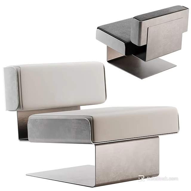 Elegant Modern Velvet Upholstered Leisure Chair With Polished Stainless Steel Solid Metal Base 3d model 