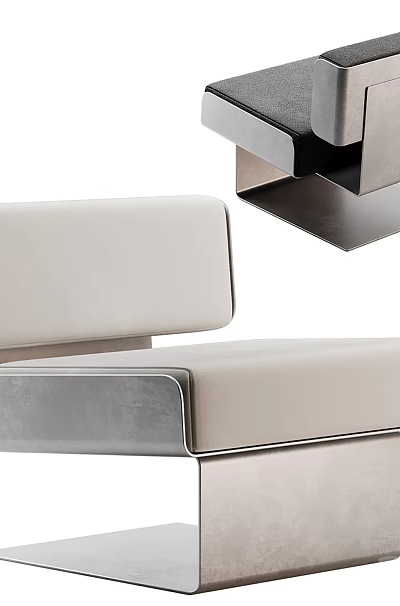 Elegant Modern Velvet Upholstered Leisure Chair With Polished Stainless Steel Solid Metal Base 3d model