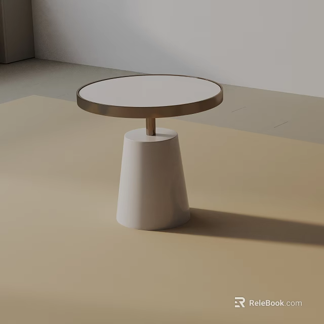 Modern Minimalist Side Table With Round Top And White Cone Shaped Base 3d model 