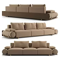 Brown Three Seater Sofa With Modern Design Armrests And Soft Cushions 3d model