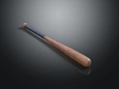 Classic Wooden Baseball Bat With Black Grip Handle On Dark Reflective Background 3d model