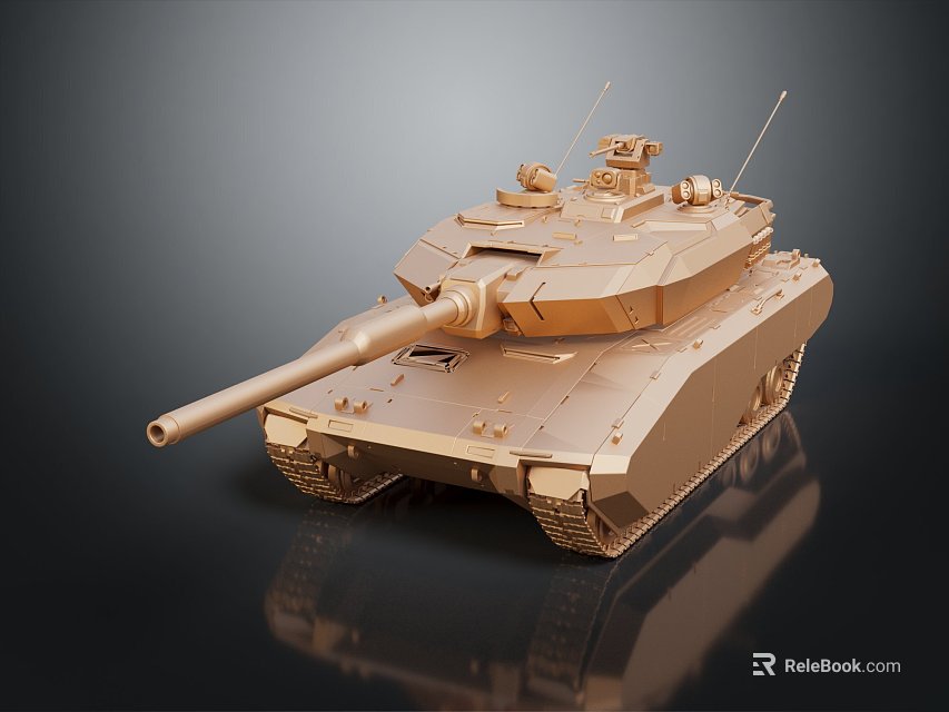 Shiny Golden Modern Military Tank With Long Barrel Turret And Antennas 3d model 