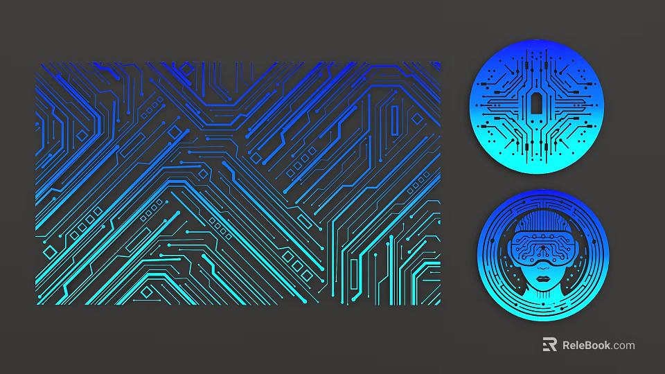 Modern Circuit Board Pattern Design With Virtual Reality Elements And Digital Illustration 3d model 