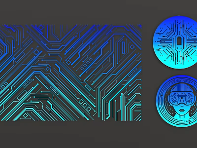 Modern Circuit Board Pattern Design With Virtual Reality Elements And Digital Illustration 3d model