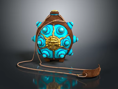 Turtle Shell Shaped Decorative Bag With Turquoise Ornaments Gold Details And Leather Strap 3d model