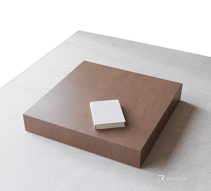 Square Brown Wood Grain Coffee Table With White Book On Light Colored Surface 3d model