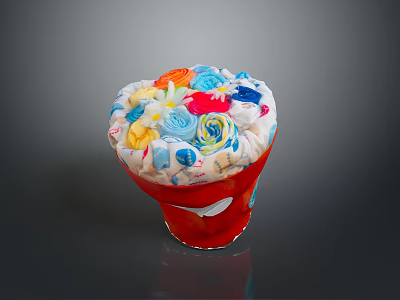 Colorful Rolled Fabric Household Items Neatly Stored In Red Container 3d model