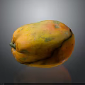 Ripe Papaya With Vibrant Orange Red Color And Green Stem On Black Background
