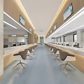 Modern Service Hall Interior With Counters Office Chairs And Displays 3d model