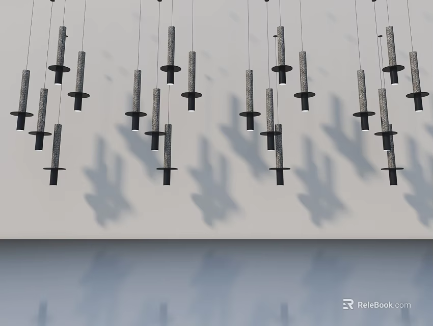 Black Cylindrical Hinged Door Components Hanging On White Background With Shadows And Reflections 3d model