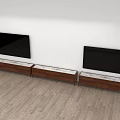 Walnut TV Stand With White Marble Top And Storage Drawers In Modern Home