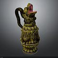 Decorative Golden Black Elephant Shaped Pitcher With Intricate Carved Patterns As Household Living Accessory