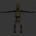 Wooden Humanoid Creature Character With Tree Bark Texture And Green Luminous Elements