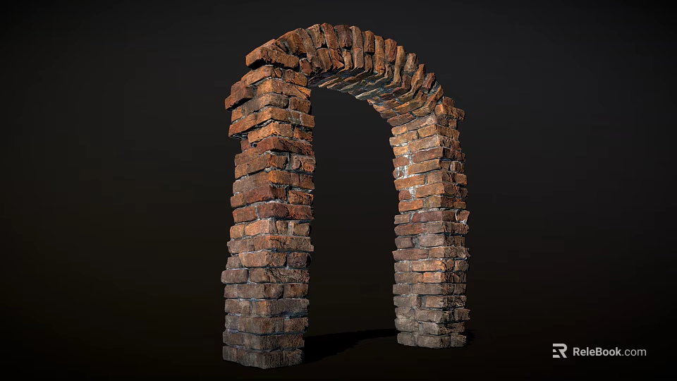 Vintage Rustic Brick Archway With Red Bricks Curved Detailed Structure Design 3d model 