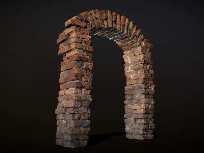 Vintage Rustic Brick Archway With Red Bricks Curved Detailed Structure Design 3d model