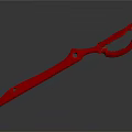 3D Rendered Red Metal Knife Design With Curved Handle And Sharp Blade