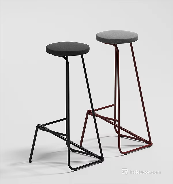 Modern Bar Stools With Metal Legs And Upholstered Seats In Black And Red 3d model 