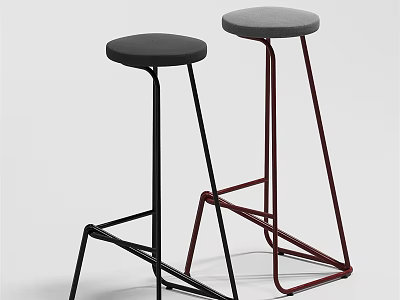 Modern Bar Stools With Metal Legs And Upholstered Seats In Black And Red 3d model