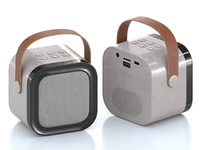 Modern Gray Black Portable Speaker With Leather Handle Square Design And Digital 3d model
