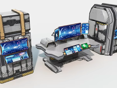 Smart Machines Control Console With Multiple Digital Screens And High Tech Interfaces 3d model