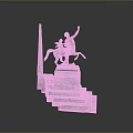 Equestrian Statue Rider And Horse Figure With Raised Right Hand On Multi Tiered Stone Pedestal