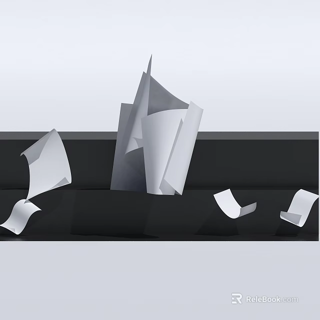 Abstract White Paper Art Installations With Irregular Shapes And Folding Angles On Black Background 3d model 