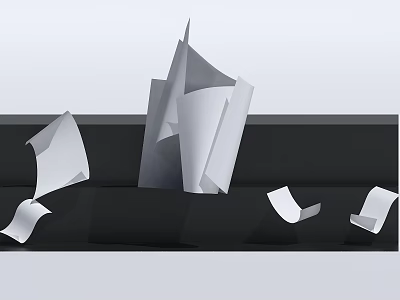 Abstract White Paper Art Installations With Irregular Shapes And Folding Angles On Black Background 3d model