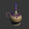 Stylish Gold And Purple Speckled Ceramic Vase With Handle And Purple Top