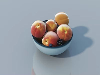 Bowl Of Juicy Peaches And Blackberries On Gray Tabletop Surface 3d model