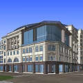 Modern Commercial Complex With Glass Curtain Walls Classical Elements And Multi Storey Design 3d model