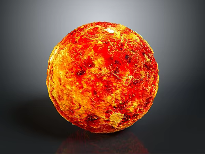 Colorful Red Yellow Textured Sphere On Dark Background With Glossy Reflection 3d model