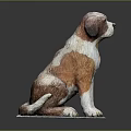 Detailed Brown And White Sitting Dog Sculpture With Realistic Features On Square Base