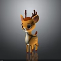 Adorable Orange Deer with Red Antlers White Belly and Black Eyes Standing on Black Background