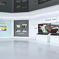 Modern Exhibition Hall Featuring Interactive Screens Scene Zone And Life Displays 3d model