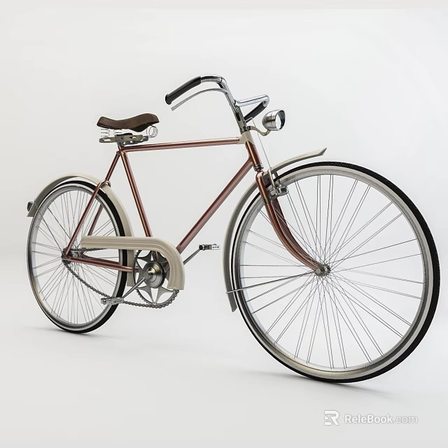 Vintage Bicycle With Classic Design Brown Frame Black Handlebars Large Wheels And Headlight 3d model 