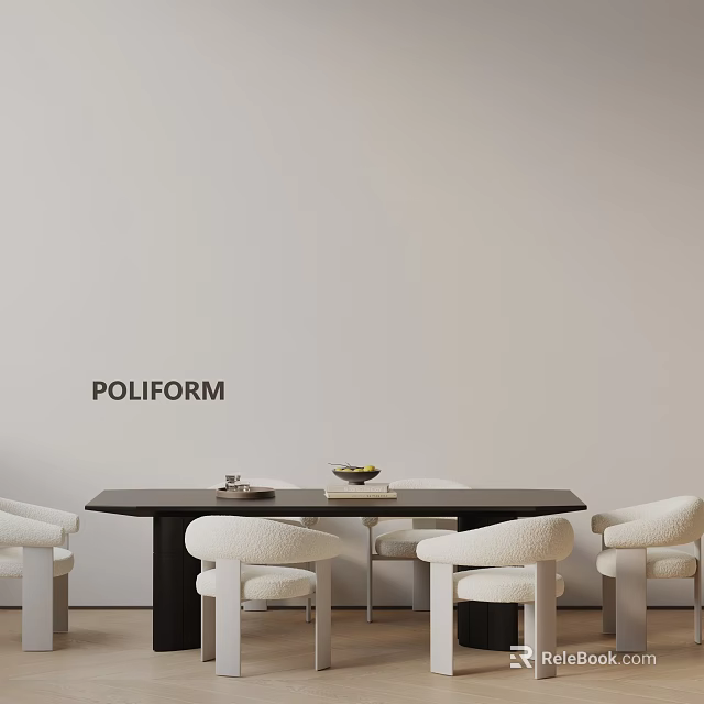 Poliform Modern Dining Table Set With Upholstered Chairs And Minimalist Design 3d model