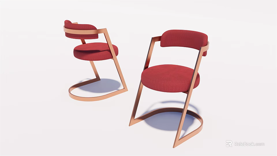 Red Modern Bar Stools With Gold Metal Frame And Curved Base 3d model