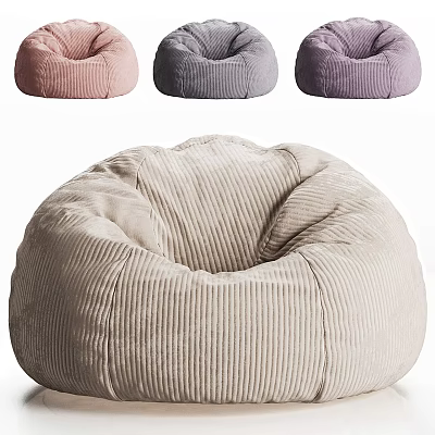 Comfortable Single Person Corduroy Bean Bag Chair with Striped Design and Multiple Color Options 3d model