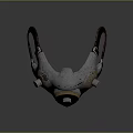 Futuristic Weapon Helmet in Silver and Gold with Metallic Texture Central Circular Dial and Side Components