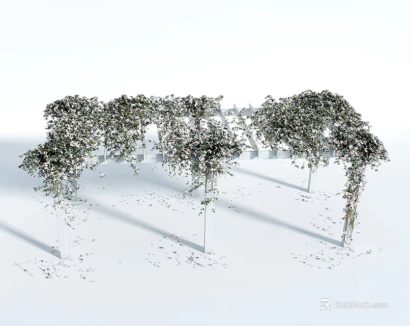 Outdoor Garden Pergola Covered With Lush Green Vines And White Support Pillars 3d model 