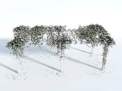 Outdoor Garden Pergola Covered With Lush Green Vines And White Support Pillars 3d model