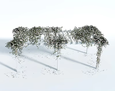Outdoor Garden Pergola Covered With Lush Green Vines And White Support Pillars 3d model