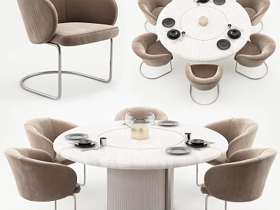 Elegant Round Dining Table Set With Velvet Chairs Metal Legs Plates And Candle Holder 3d model
