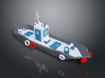 3D Model Small Tugboat Design Featuring Blue Deck White Superstructure And Red Elements 3d model