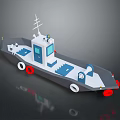 3D Model Small Tugboat Design Featuring Blue Deck White Superstructure And Red Elements 3d model