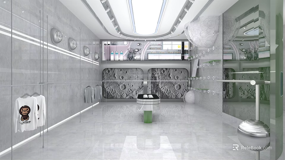 Futuristic Modern Bathroom Interior With Marble Walls Glass Partitions And Sleek Washbasin 3d model 